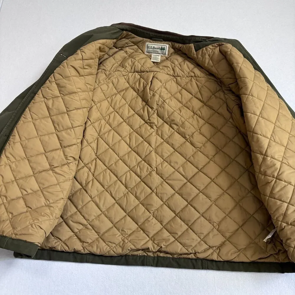 LL Bean Field Barn Chore Hunting Jacket Women's 2X Green Quilted Canvas Corduroy